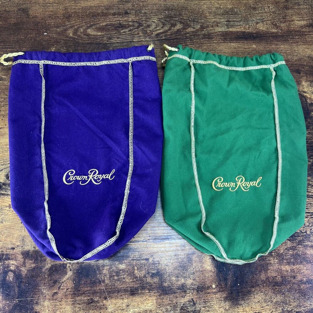 Crown Royal Drawstring Bags Lot Of 2 Purple & Green 1.75L